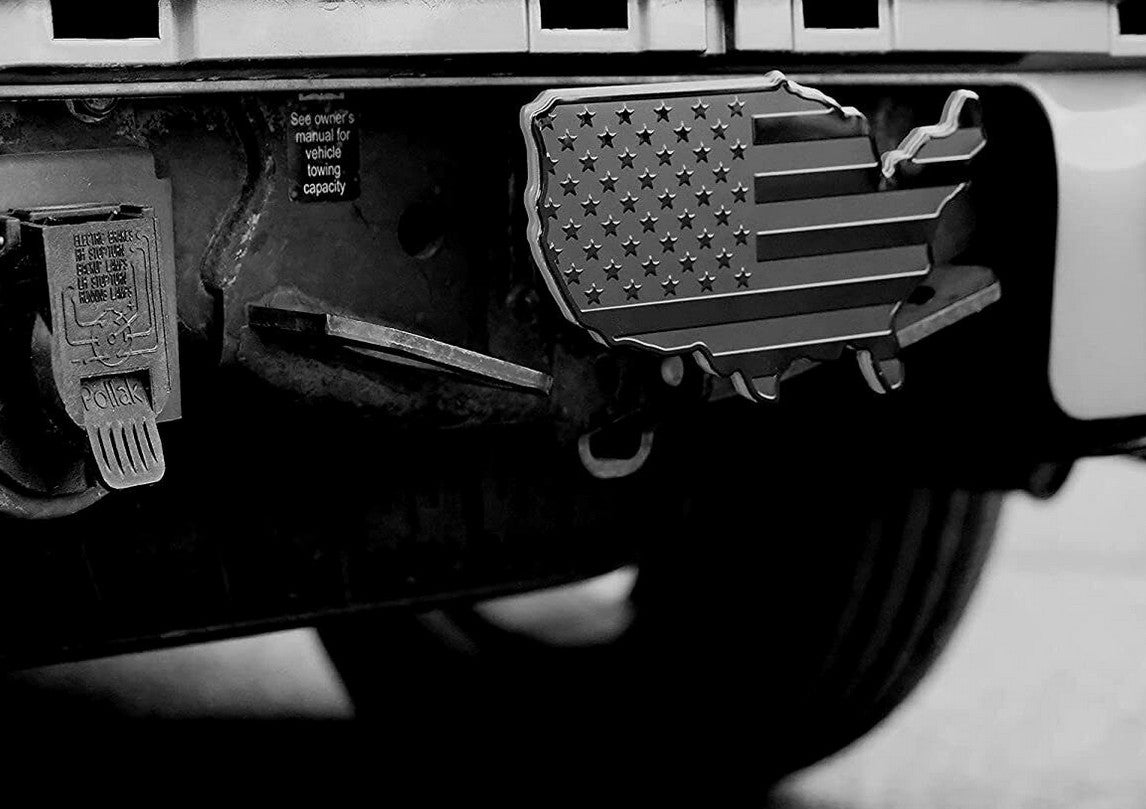 Car mount plug cap trailer tow receiver 3-inch American flag map black for ford