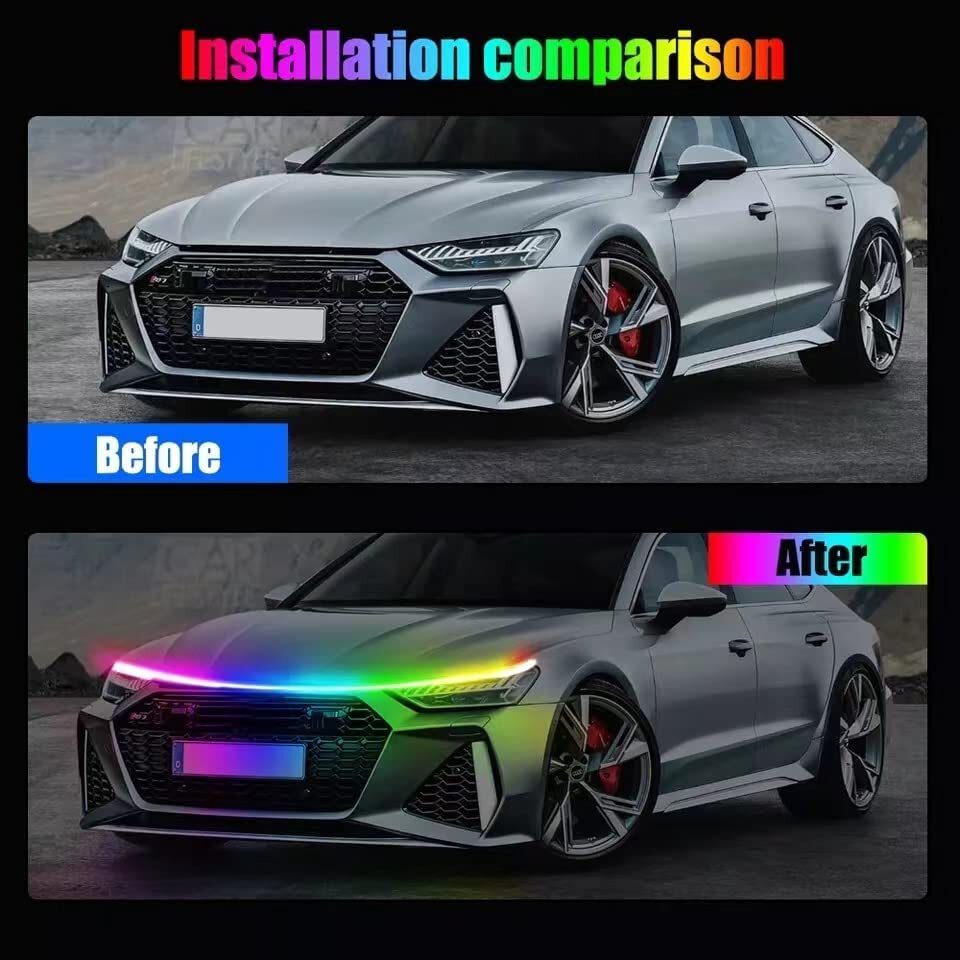 71inch Dreamcolor RGB Car LED Hood Strip Light Engine Cover Neon Lamp APP+Remote