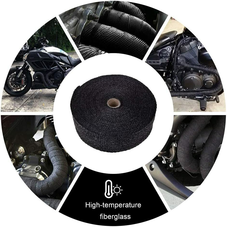 2-inch x 50-foot black connector manifold exhaust heat-wrapped hose tape + stainless steel tie