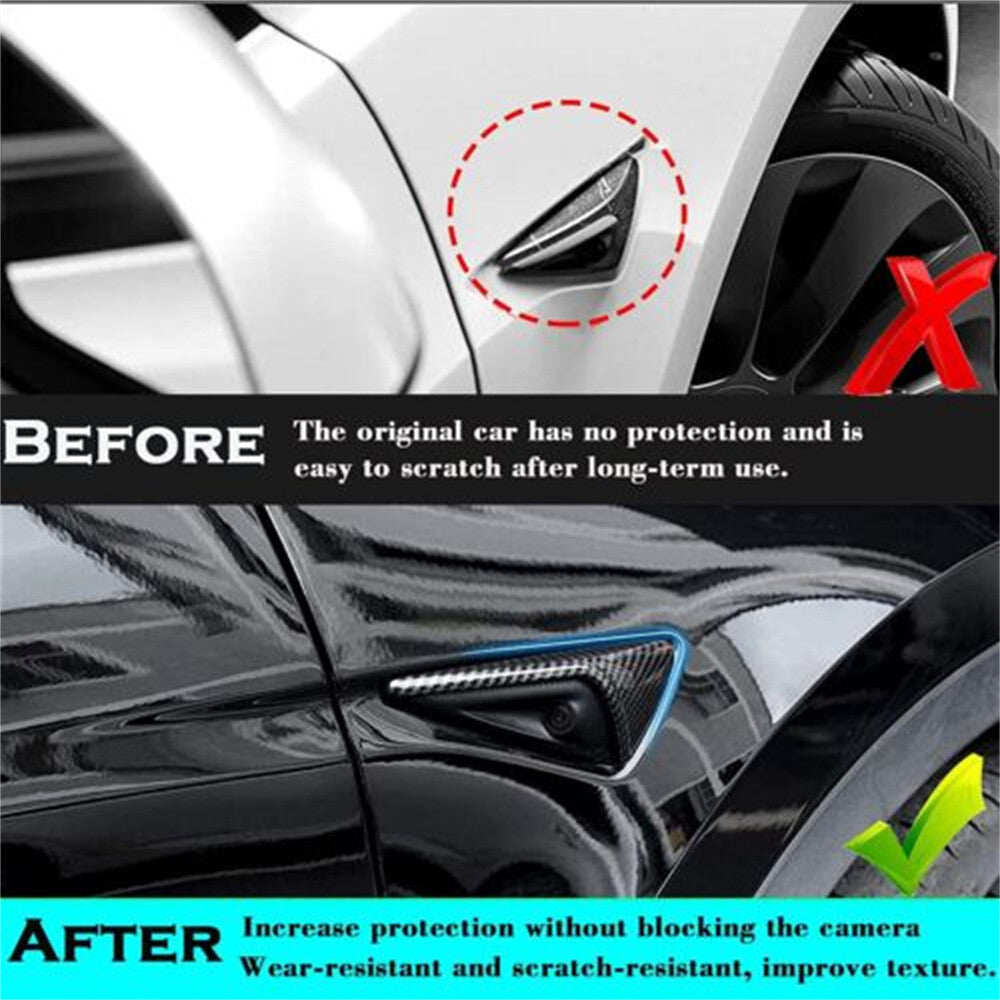 2X Carbon Fiber Style Side Fender Camera Vent Cover Trim For 17-20 for Tesla Model 3