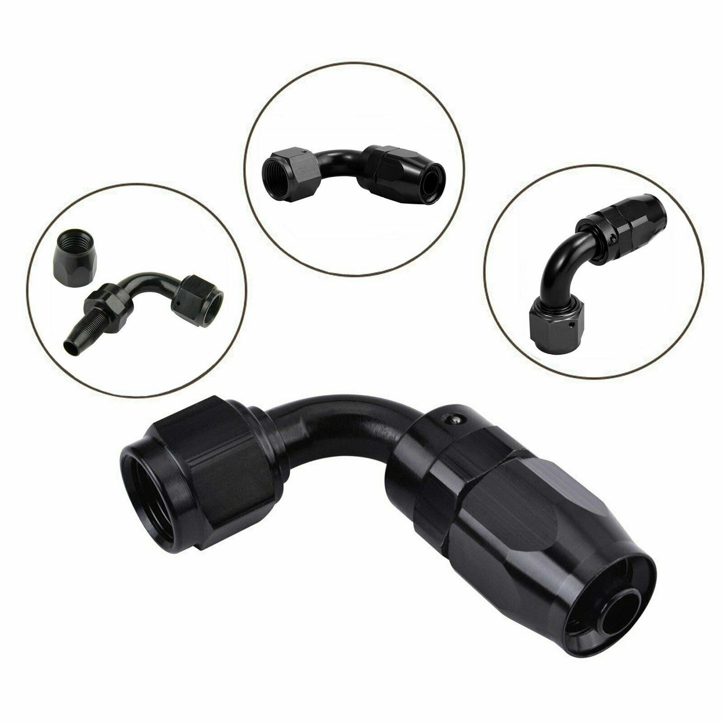 2-Pack 90-Degree Rotating Hose Connector Adapter for Fuel AN10 10AN, Black