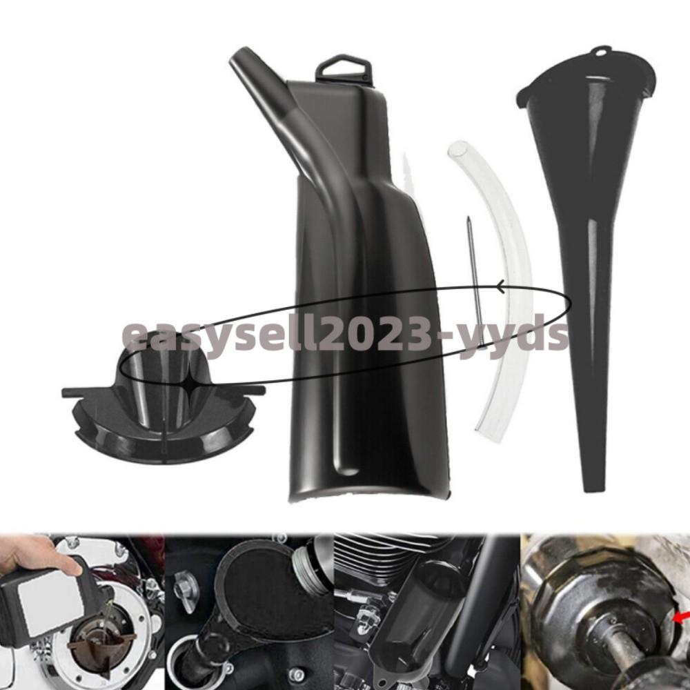 3 Pcs Black Primary Oil Fill Funnel + Drip Oil Filter Set Fits for Harley