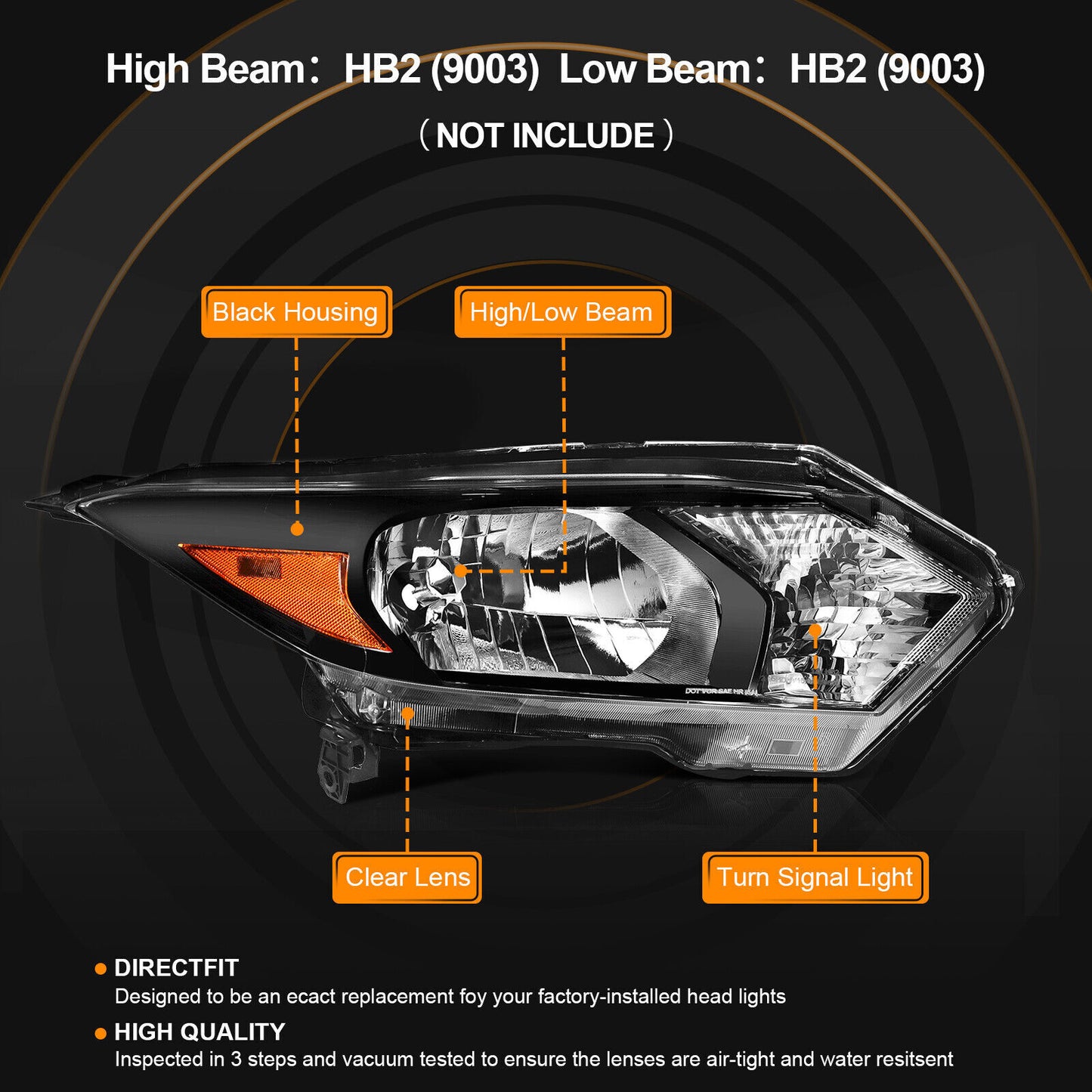 1 Pcs Headlight Assembly For 2016-2018 for HONDA HR-V Black Housing Right New