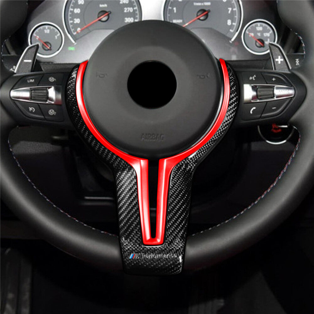 Carbon Fiber Steering Wheel Cover Red Inner Trim for BMW M2 M3 M4 M5 M6 X5M X6M