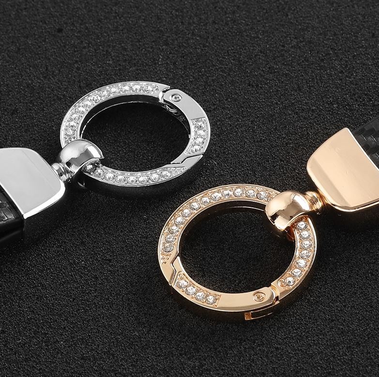 Car keychain/key ring, black and gold horseshoe buckle accessory for Audi A3