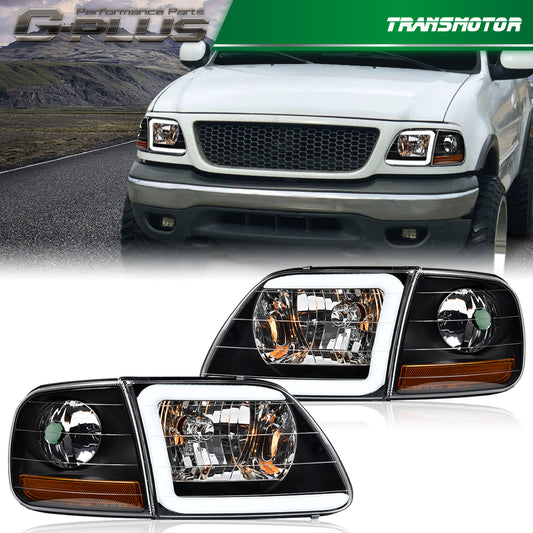 Suitable for 97-04 F150 Expedition Clear LED Headlights and Corner Parking Lights in Black