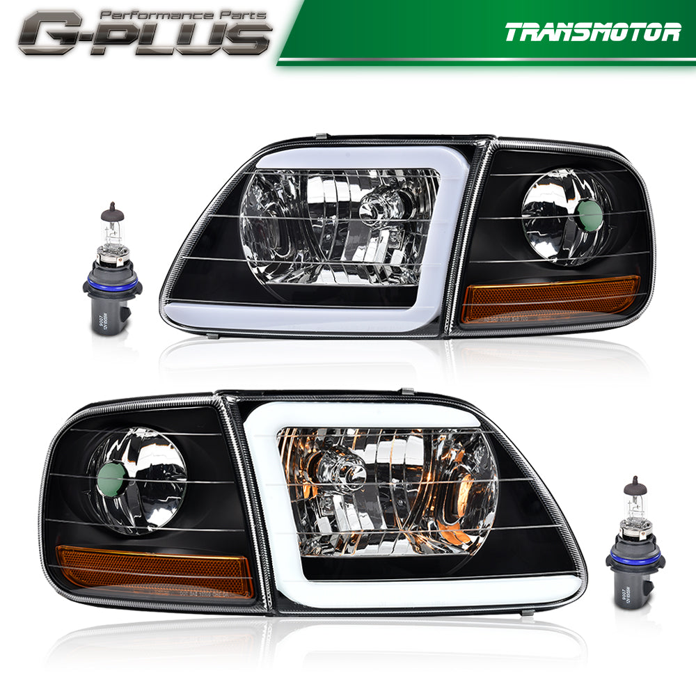 Suitable for 97-04 F150 Expedition Clear LED Headlights and Corner Parking Lights in Black