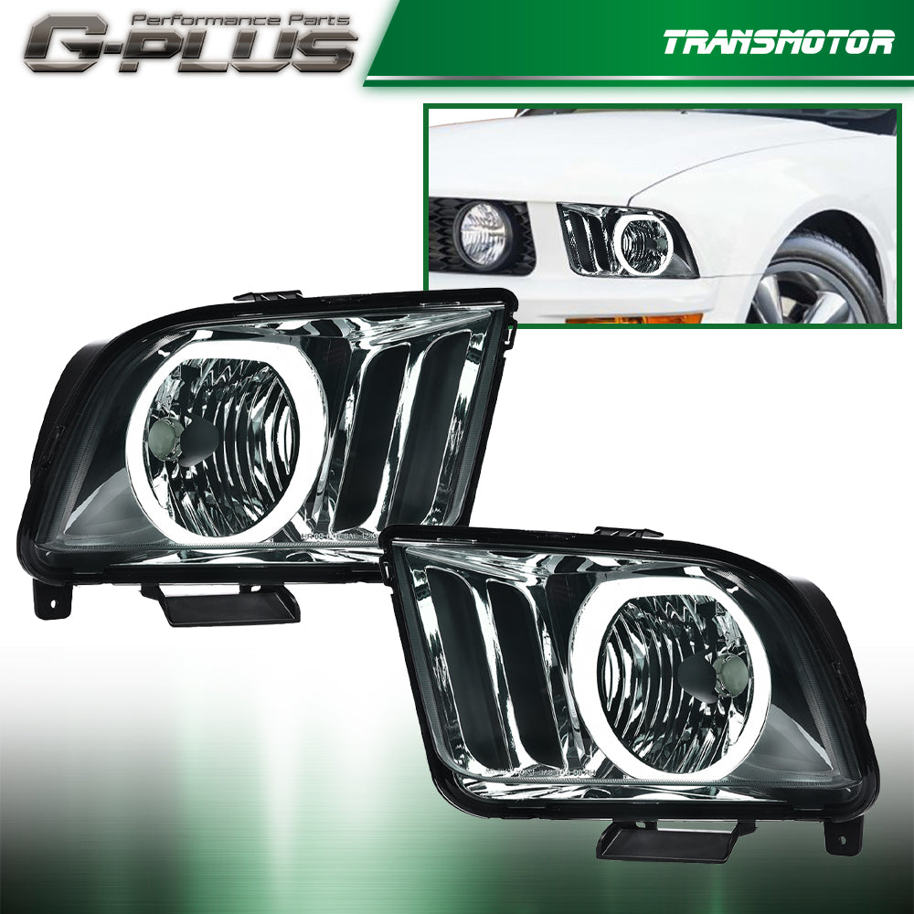 Suitable for 2005-2009 for Ford for Mustang Smoke/Chrome LED DRL Halo Headlight Assembly
