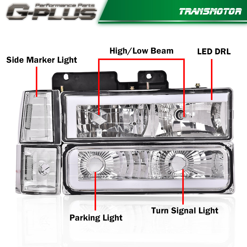 LED DRL headlights + bumper corner lights suitable for 1994-1998 C10 C/K Silverado Tahoe
