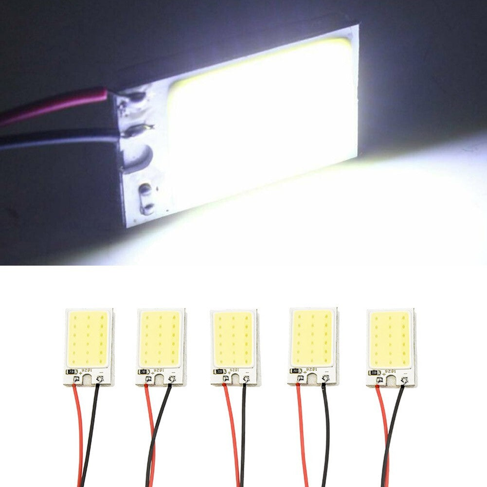 5 White COB 18-LED 12V Plate Dome Car Interior Light Bulb Festoon Adapter
