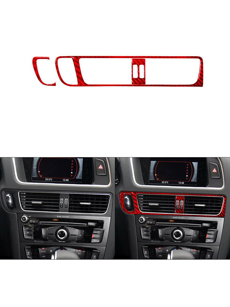 Red 3Pcs Center Air-Con Vent Trim Cover Decor Carbon Fiber for Audi Q5 2009-2017
