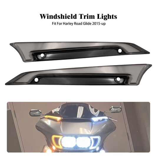 Smoke Lens Windshield Trim LED Light w/ Turn Signal for Harley Road Glide 15-23