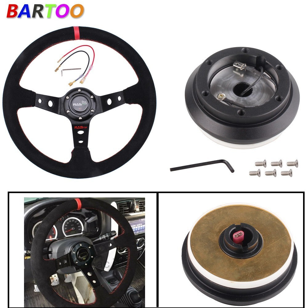 14 Suede Steering Wheel+Hub Adapter For Prelude EK RSX for Accord CRZ