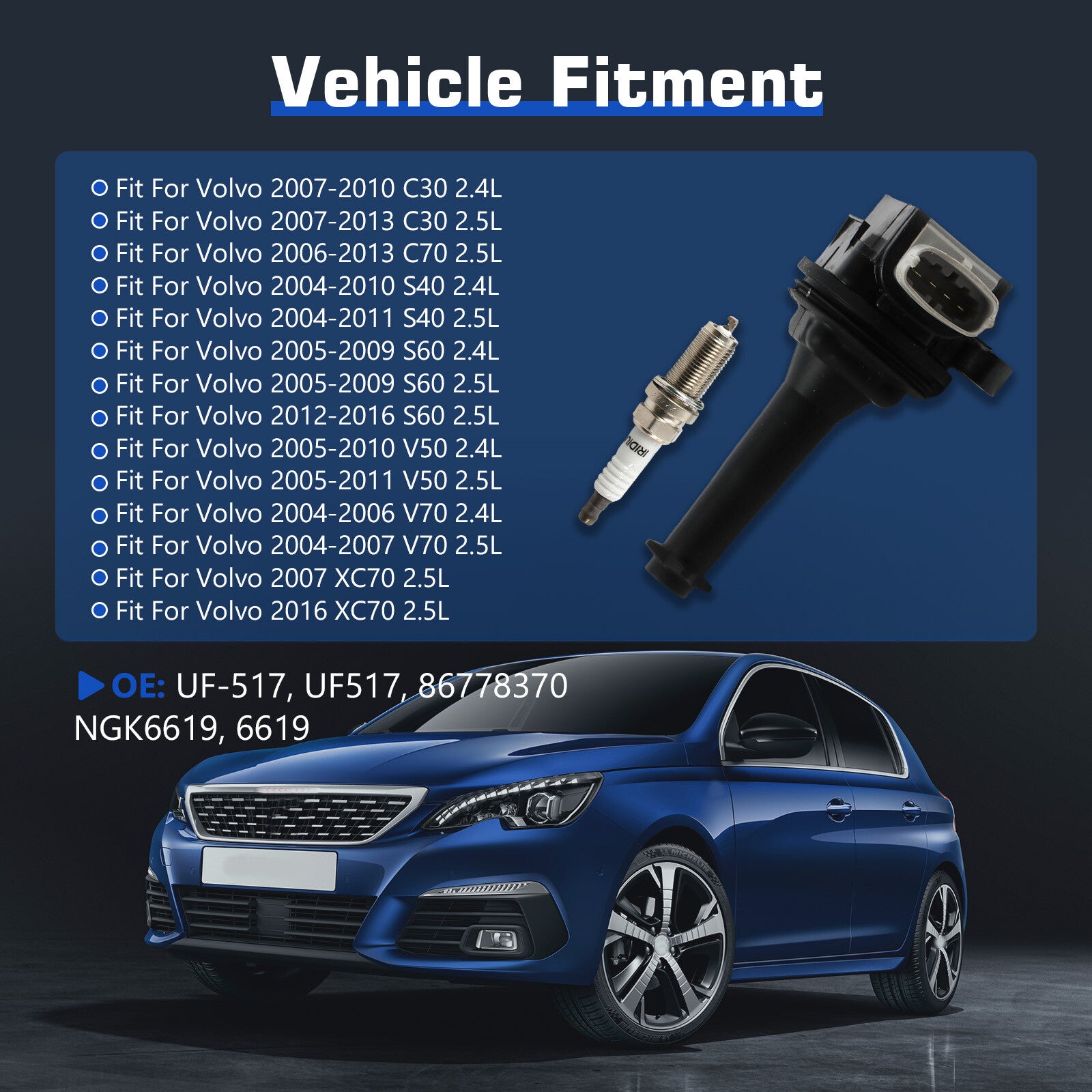 5pcs ignition coils+ 5pcs Iridium Spark Plugs for 2008-2012 for Volvo C30 UF517+6619