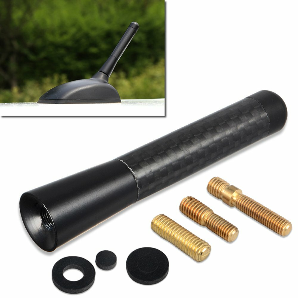3 INCH BLACK CARBON FIBER SHORT ANTENNA AM/FM RADIO AERIAL WHIP JDM STYLE