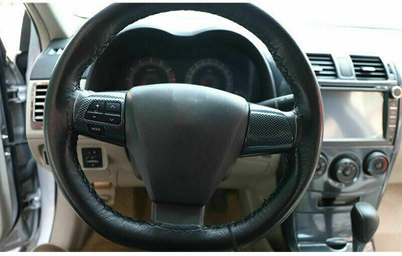 2for Toyota for Corolla 2007-2013 Carbon Fiber ABS Steering Wheel Button Cover Trim