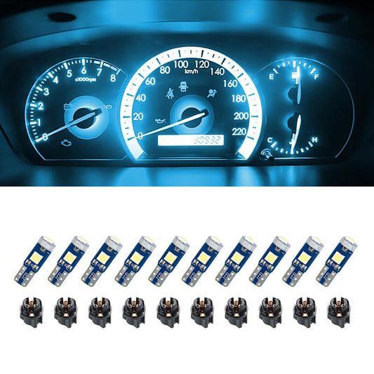 10Pcs T5 3030-3SMD Car Dashboard LED Lights Ice Blue Light High Light Bulb