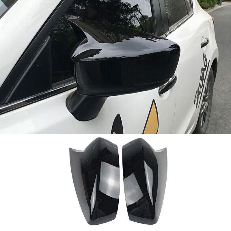 for Mazda 3 Axela 2017-18 Bright Black Ox Horn Door Rear View Mirror Cap Trim 2X