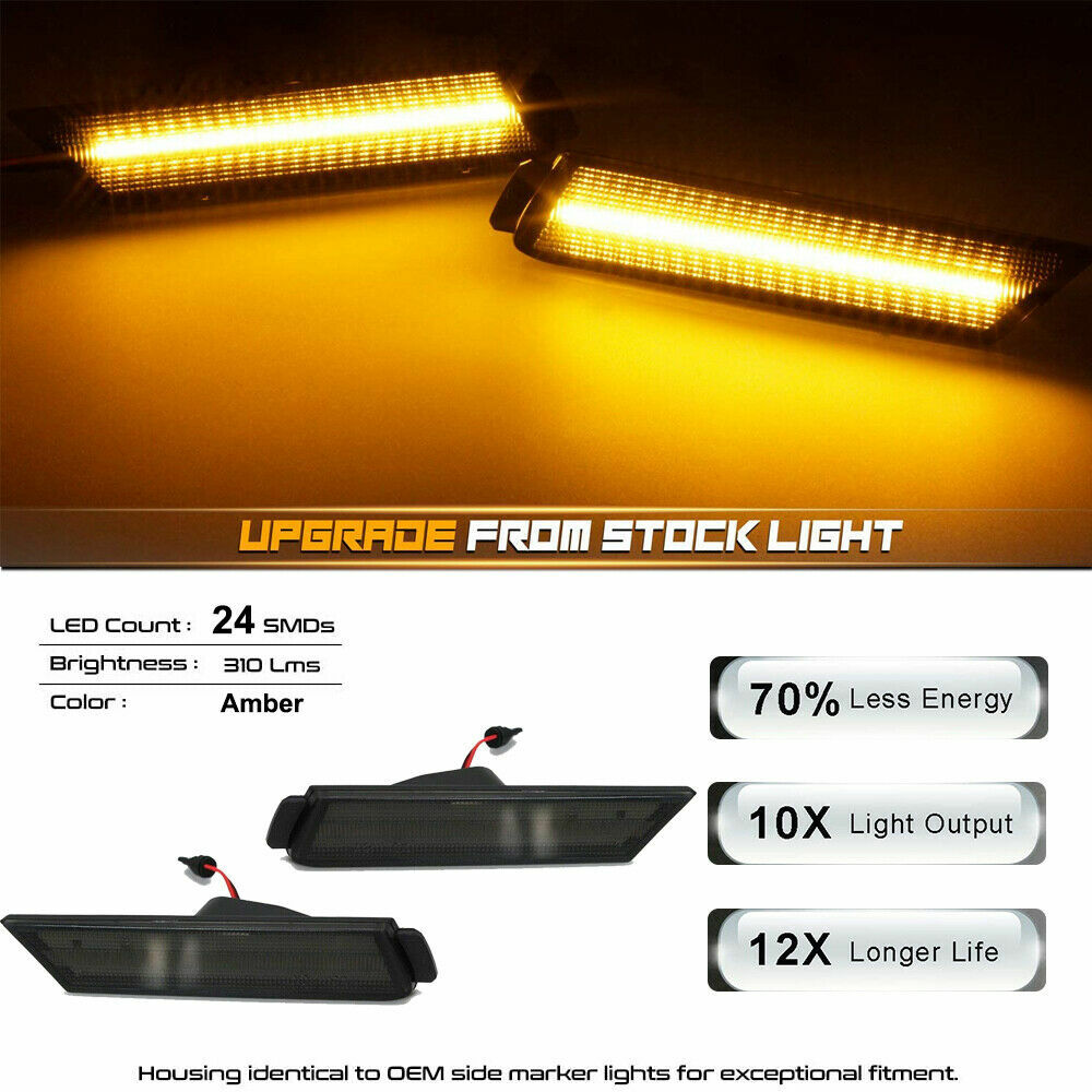 Black lens, amber LED, front marker reflector for 2010-15 for Chevrolet Camaro