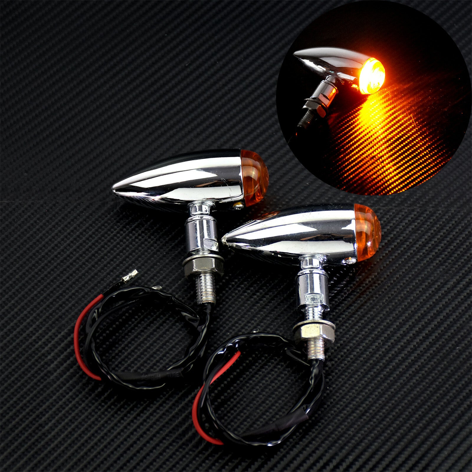 2X Chrome Amber Bullet Turn Signal Indicator Blinker Fit for Harley Touring Dyna