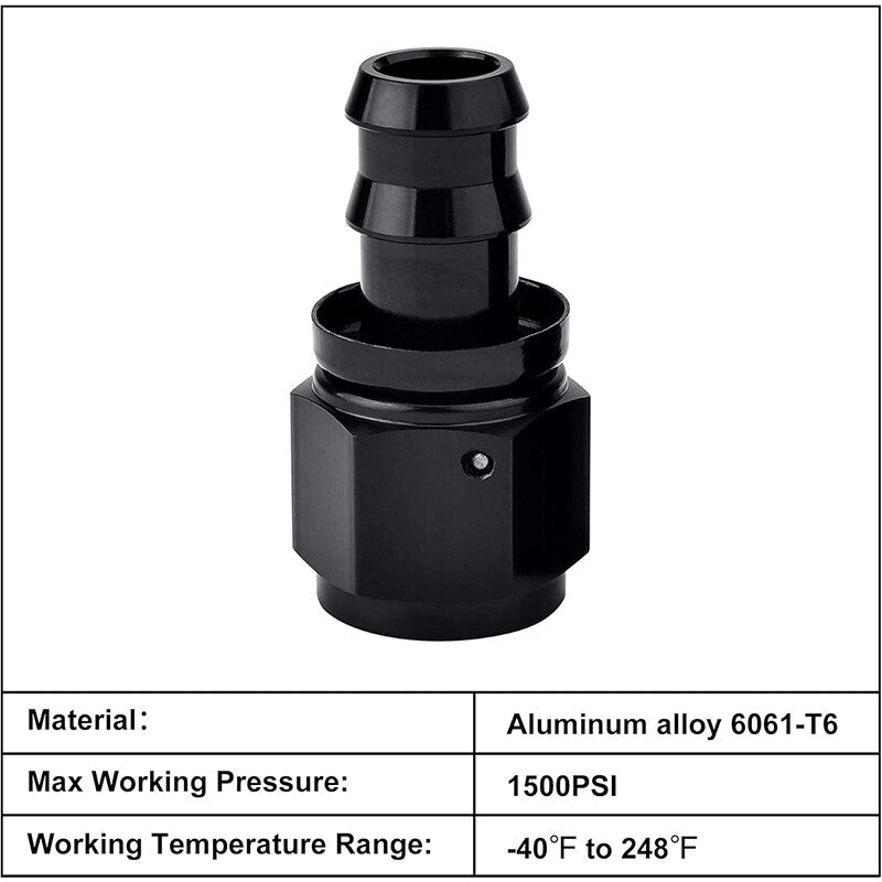 4AN AN4 Straight Push-On Hose End Fittings/Adapters Push Lock Barb Black