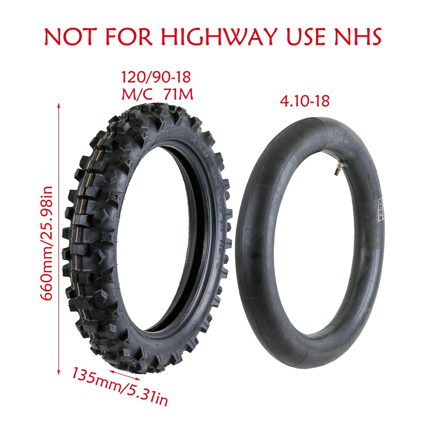 Racing 120/90-18 Motorcycle Tires and Tubing 4.10-18 Combination for Dirt Pit Bikes for Yamaha