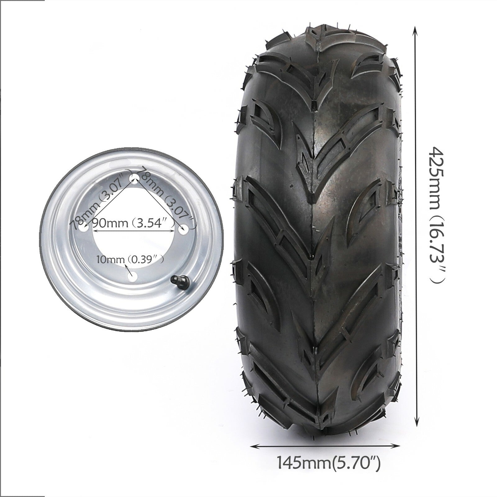 7-inch go-kart wheels, 16x8-7 tires, 4-lug rims, 110mm diameter, suitable for all-terrain vehicles, 125cc, 110cc.