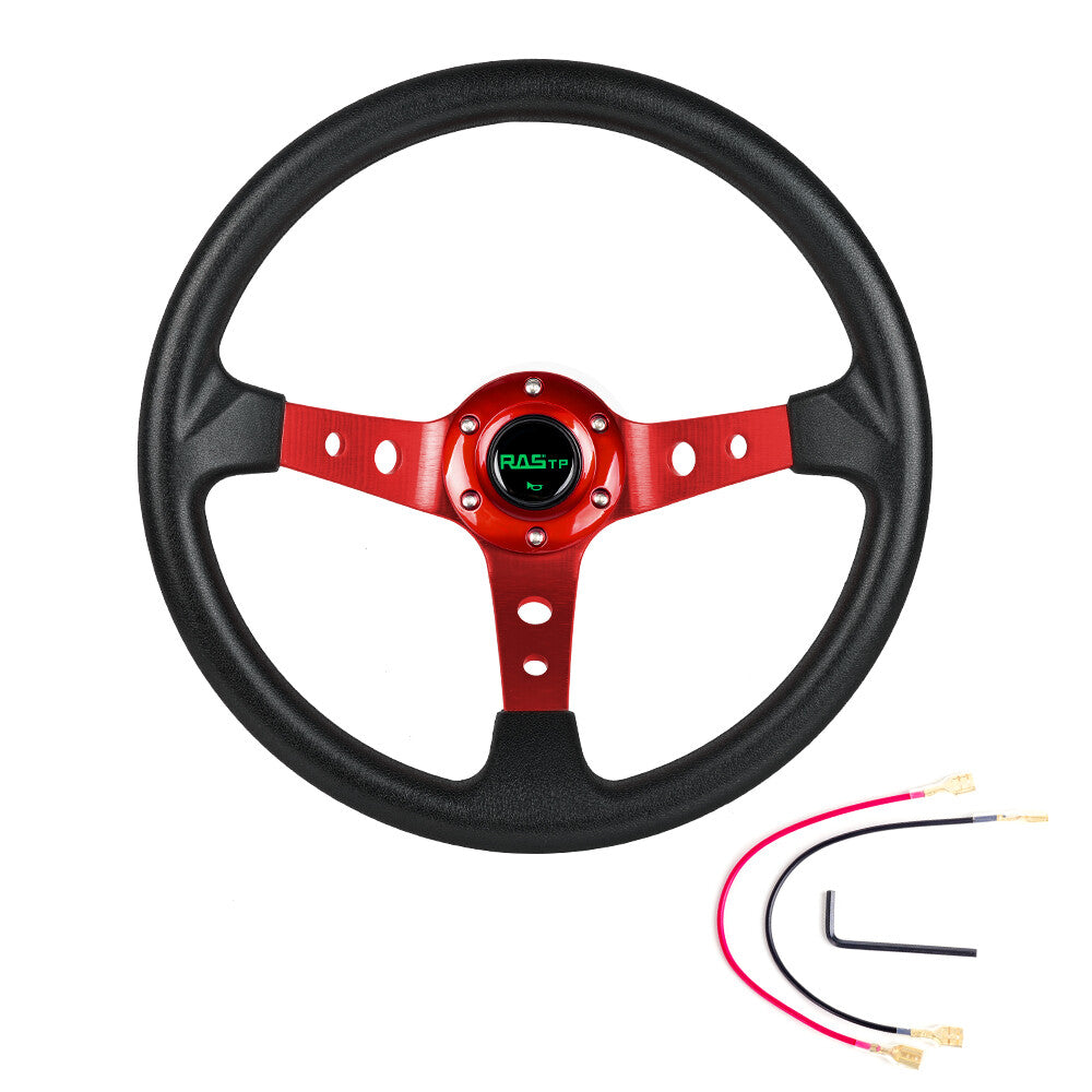 Red Universal 13 Vinyl Grip Steering Wheel Aluminum Racing style