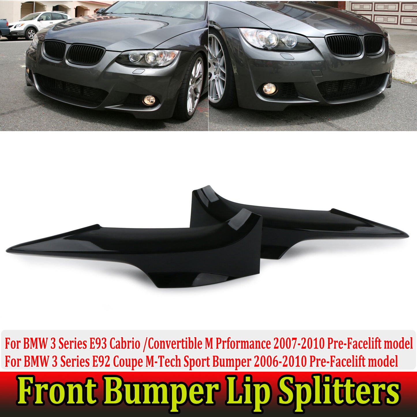 Glossy black front bumper splitter lip for BMW E92 E93 LCI M-Tech 2006-10
