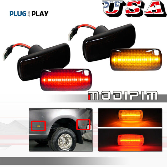 4-Piece Smoked LED Side Marker Mudguard Lights for 10-18 for Dodge for Ram 2500/3500HD Twin Beds