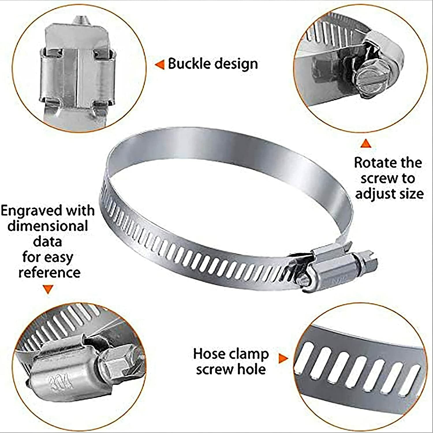 6-inch heavy-duty stainless steel hose clamp for automotive fuel hoses - Worm Drive