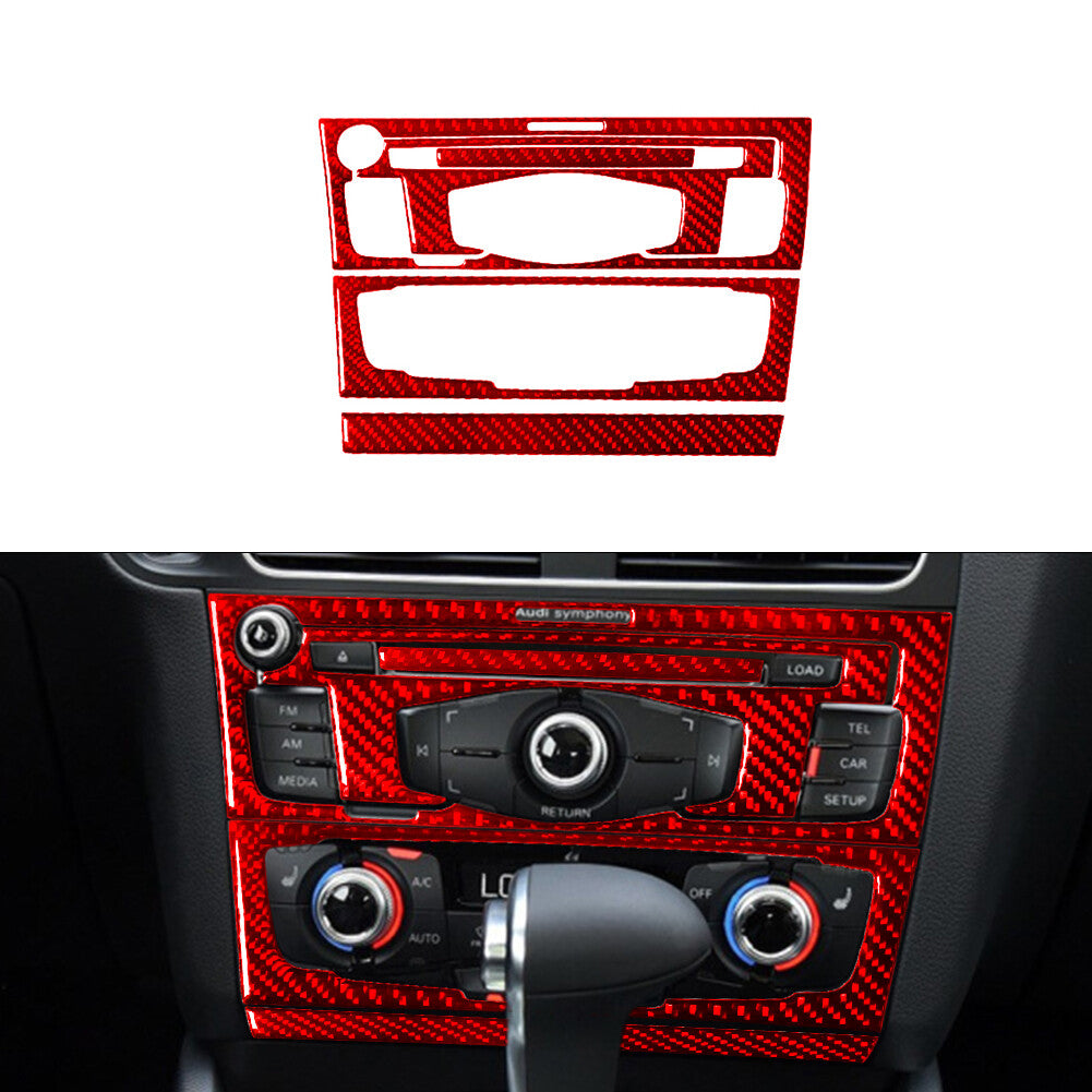 for Audi Q5 2009-2017 Red CD Player Radio Air-Con Trim Cover TYP-A Carbon Fiber