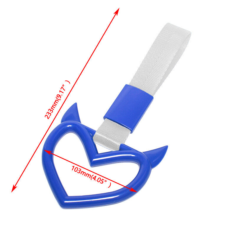 Blue Devil Heart Red JDM Tsurikawa Ring Subway Train Bus Handle Strap Charm