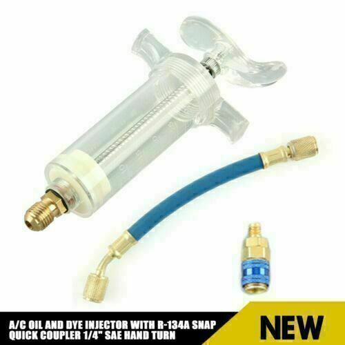 A/C AC Oil And Dye Injector With R-134a Snap Quick Coupler 1/4 SAE Hand Turn