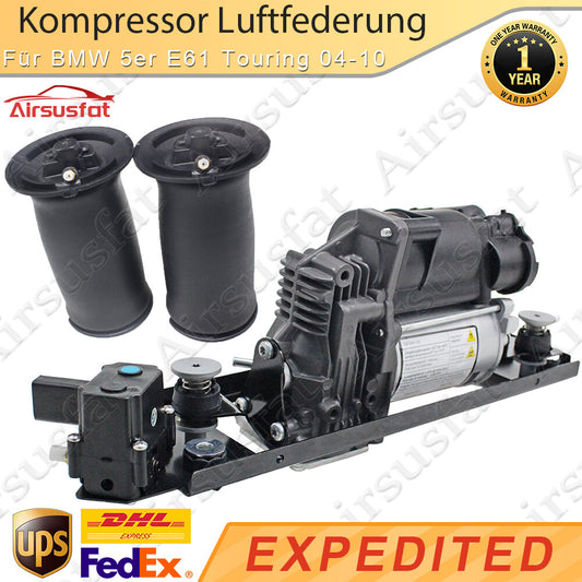 for BMW 5 Series E61 Touring air suspension compressor + 2x spring bellows rear 37106793778