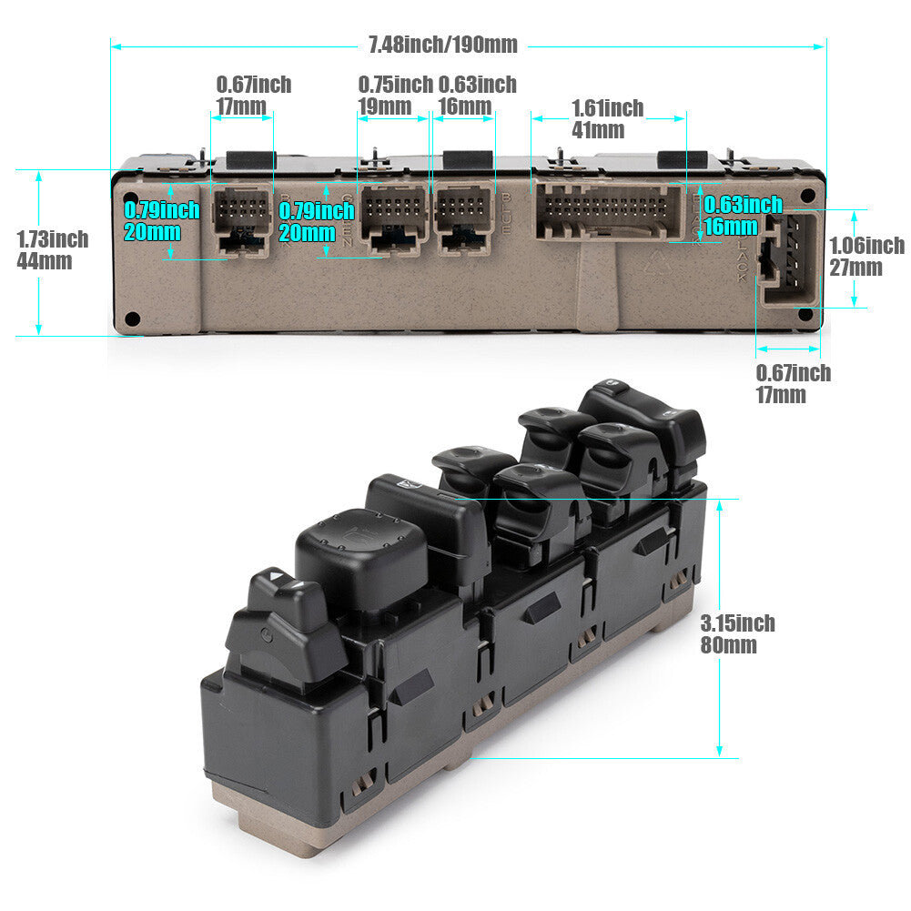 Front drive left-side power window switch, black, for Chevrolet Silverado 15883320