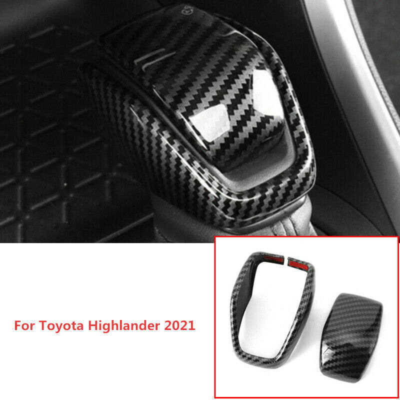 Carbon Fiber 2X Gear Shift Knob Decor Cover Trim for Toyota Highlander 2021 2022