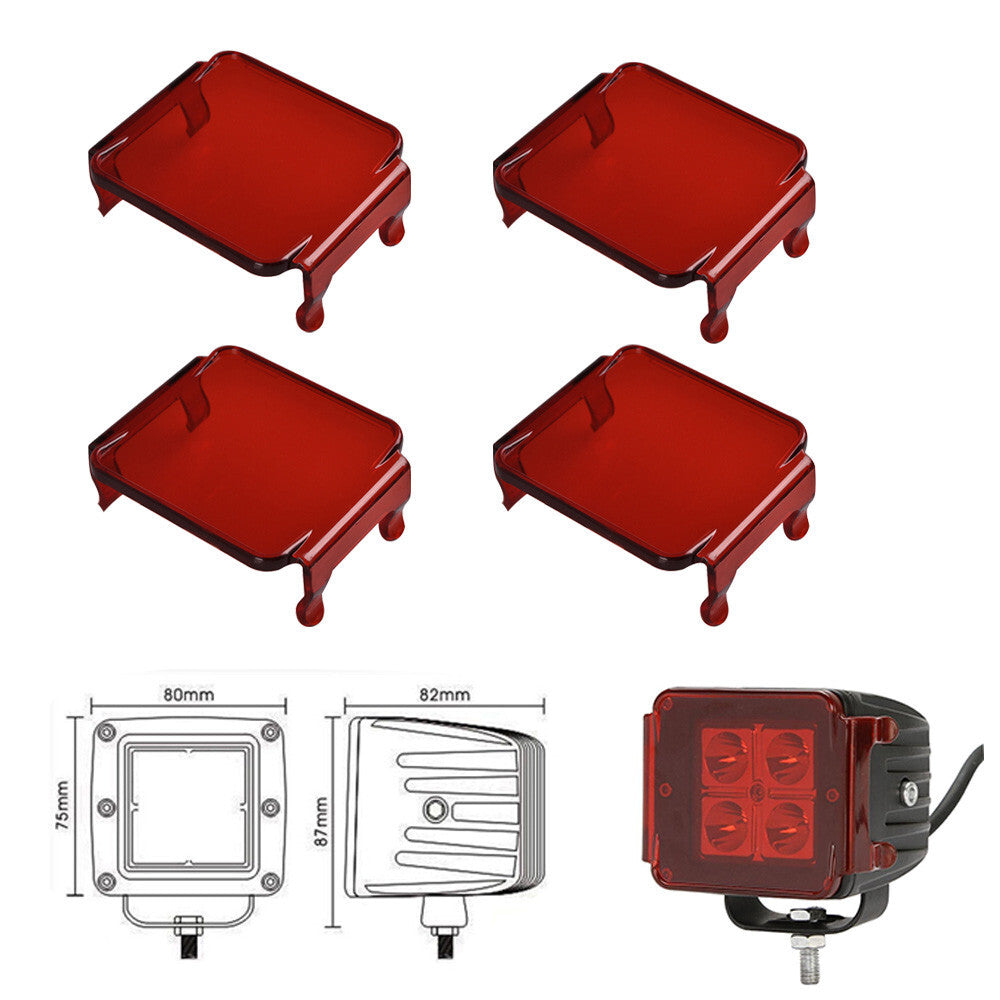 4pcs Red Led Work Light Bar Lens Cover for 3x3 Cube Pods Fog Driving Warning-