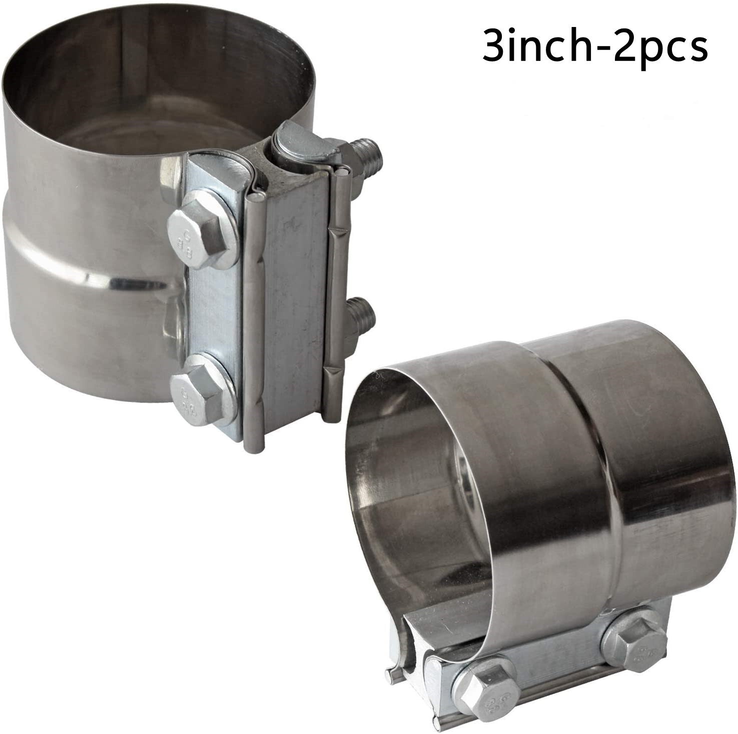 3-inch T304 stainless steel SS Butt connector with exhaust clip (2 pieces)