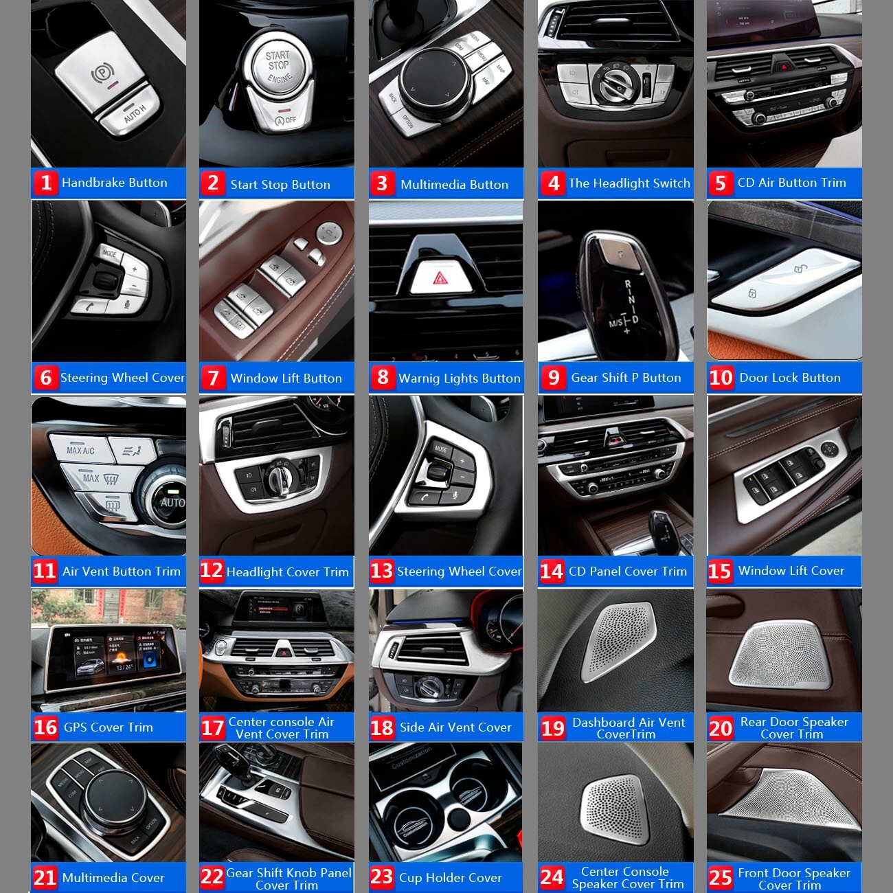 for BMW 5 Series X3 G30 G01 Car Interior LED Headlight Switch Button Cover Trims