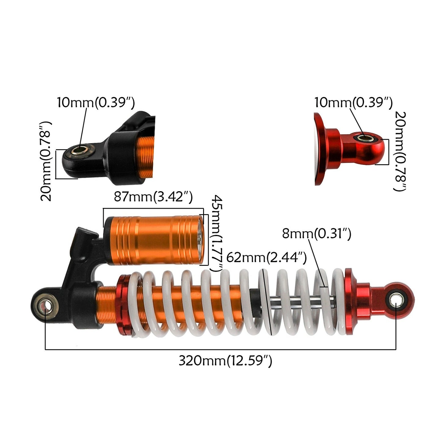 2 x 12.5-inch 320mm front shock absorbers, all-terrain vehicles, off-road vehicles, go-karts, off-road bikes, 800 lbs