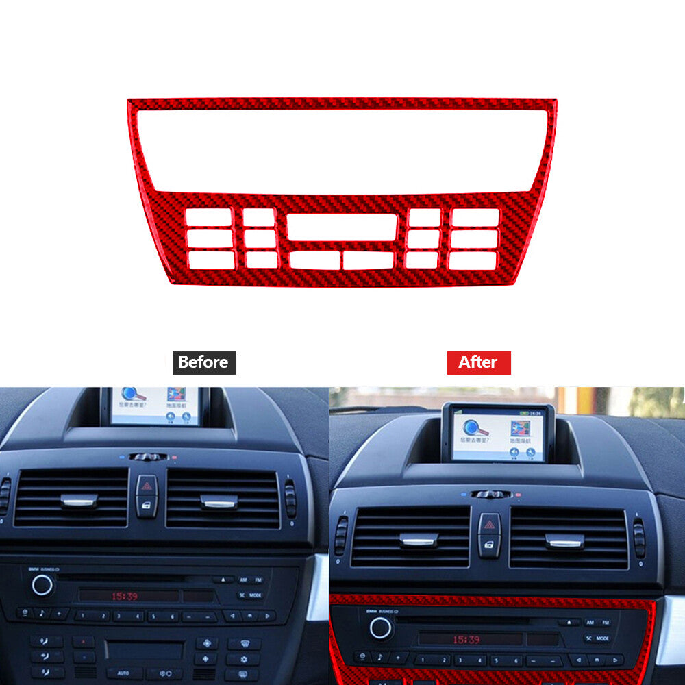 Red Carbon Fiber CD Outer Frame Trim Fits for BMW X3 2004-2010