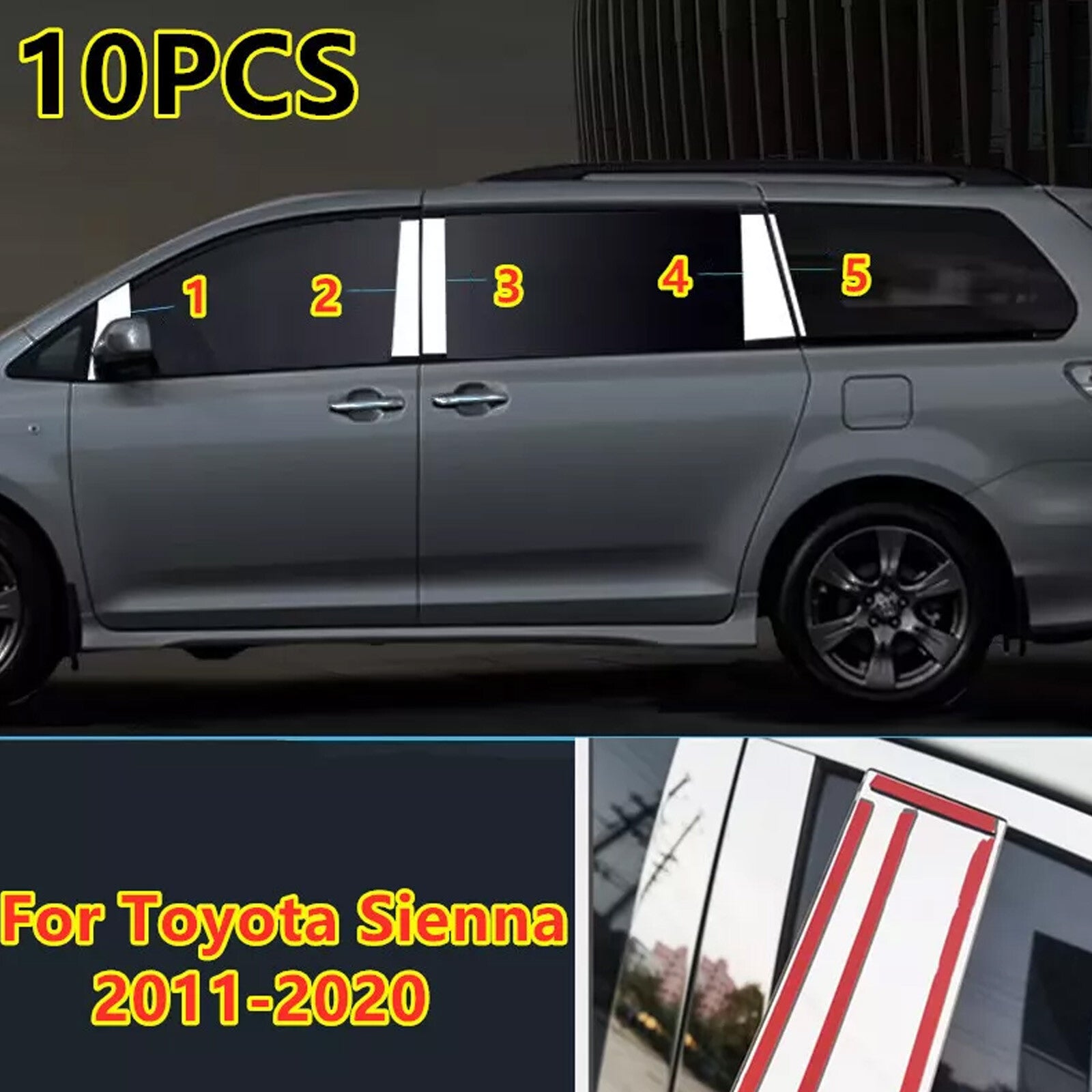 Stainless Steel Window Door Pillar Post Trims Cover for Toyota for Sienna 2011-202xd