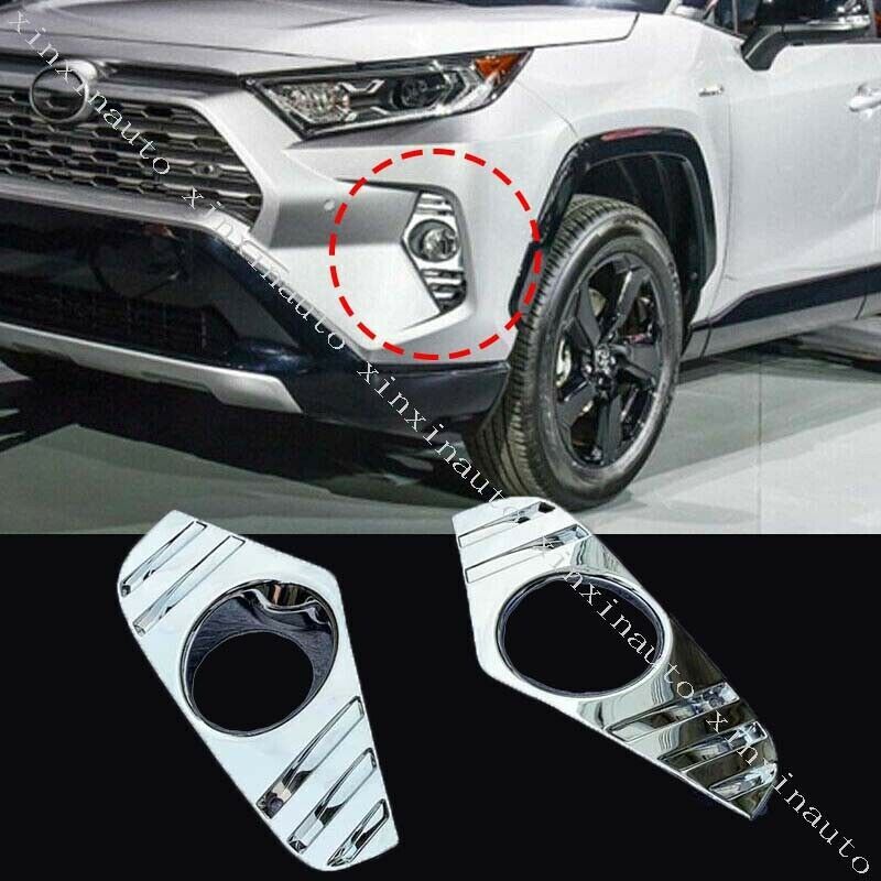 2P Chrome ABS Front Fog Light Lamp Cover Trim for Toyota RAV4 2019 2020-2022