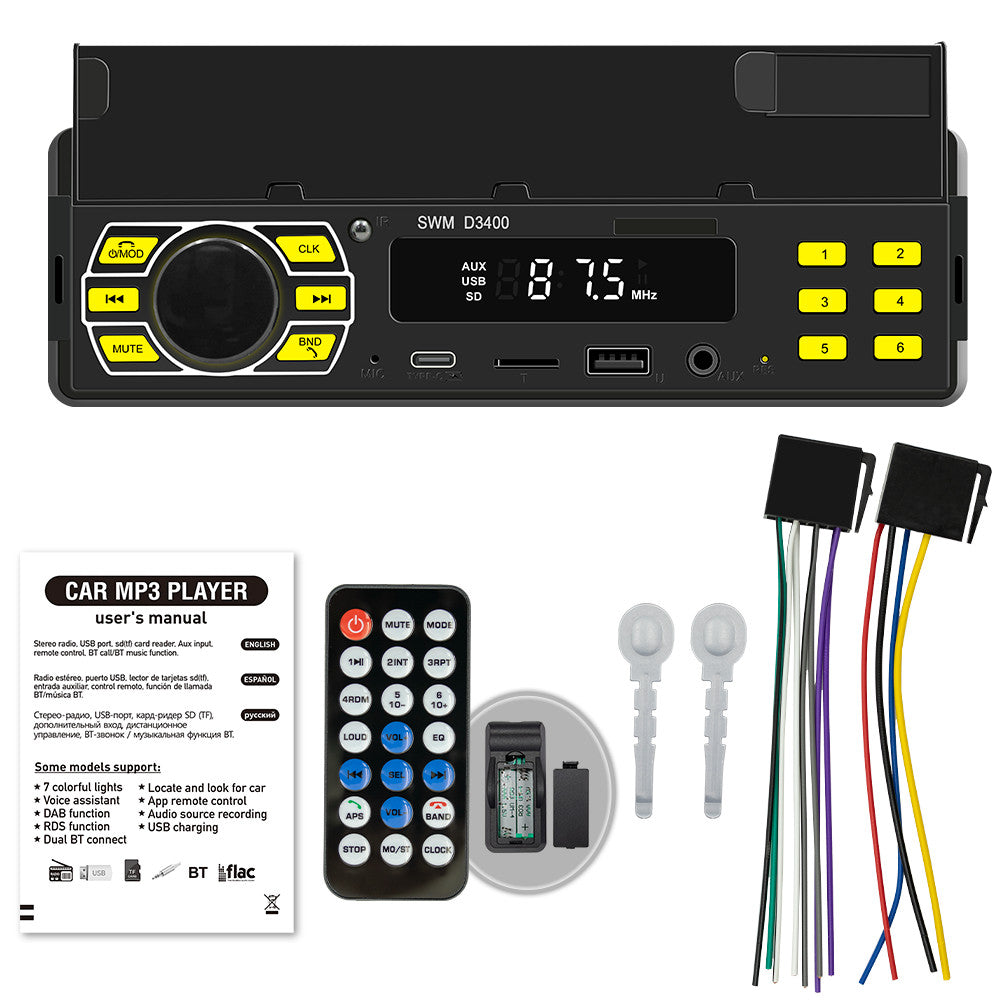 Car Stereo Single 1 DIN Bluetooth MP3 Player Radio Audio AUX-IN W/Phone Holder