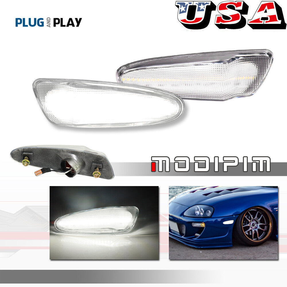 Suitable for 1997-98 for Toyota Supra MK.4, clear lens, white front side marker light 2-piece set.