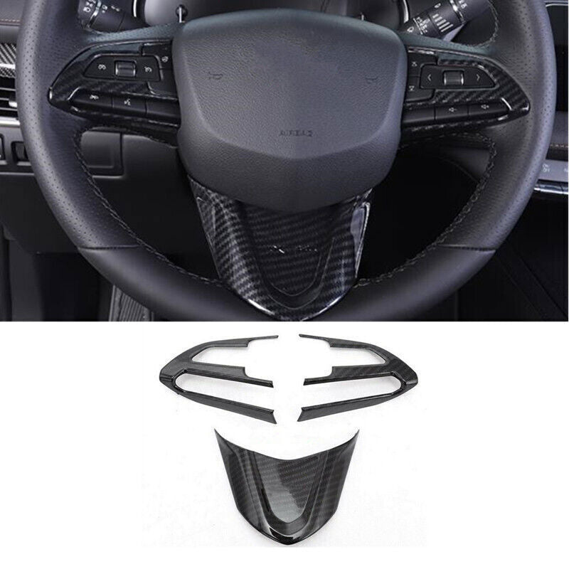 for Cadillac XT4 2019-2023 Carbon Fiber Look Steering Wheel Decor Cover Trim 3P