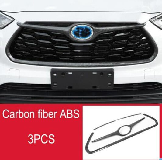 3pc Carbon fiber Front grille grille frame cover for Toyota Highlander 2020-2023