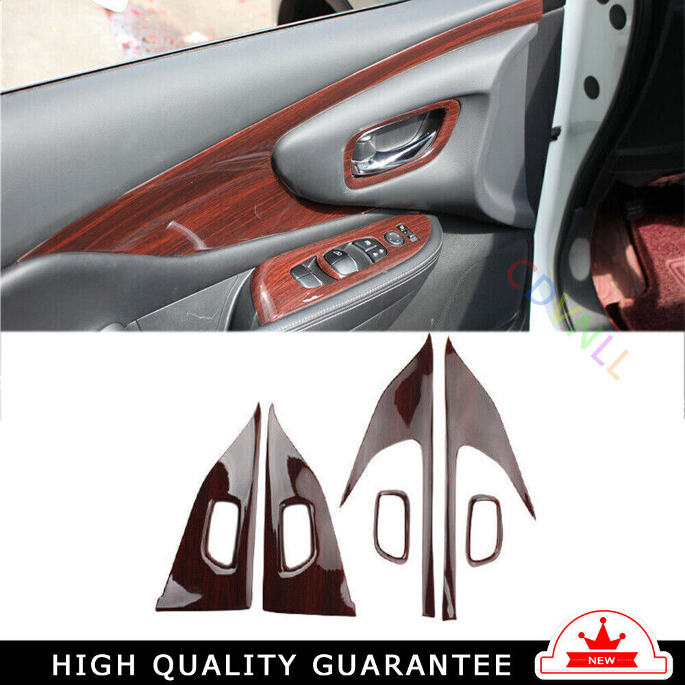 Inner Door Panel Cover Trim Inner Fit for Nissan Murano 2015-21 Red Wood Grain