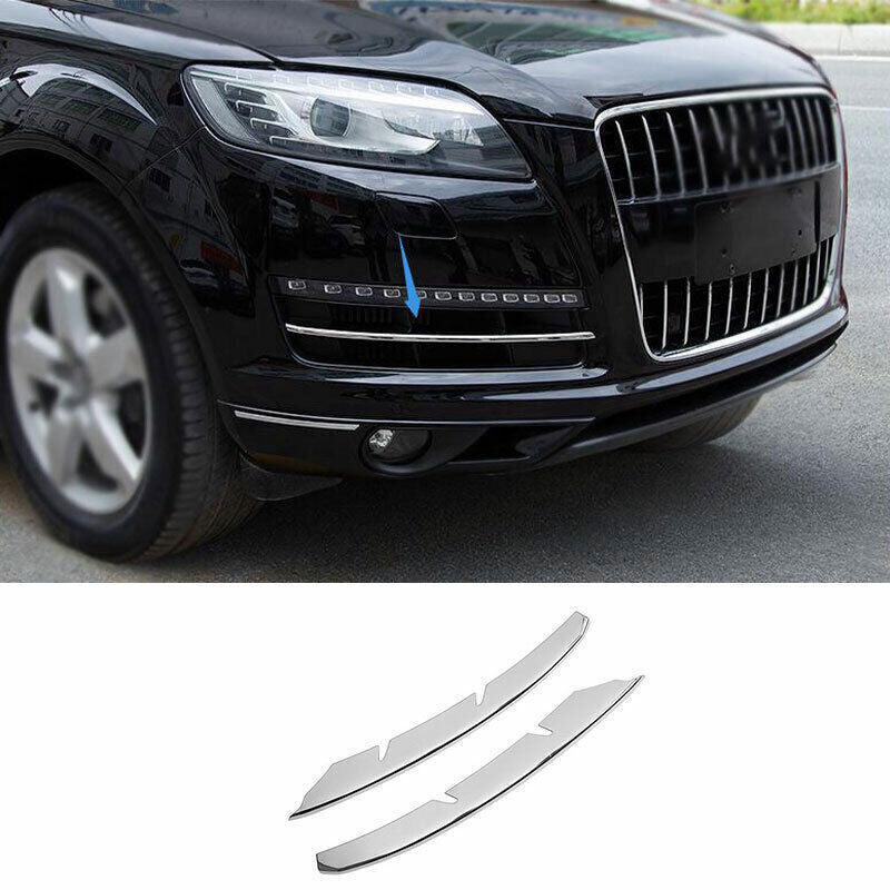 2PCS for Audi Q7 2007-2015 Silver Steel Exterior Front Fog Lamp Light Strip Trim
